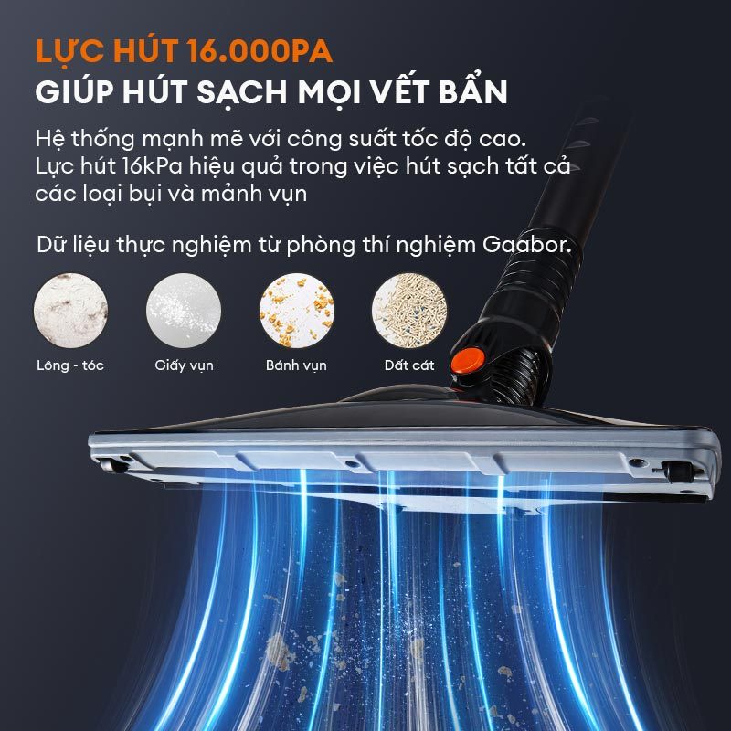 Máy hút bụi Gaabor VCW16M-BK01A, M15A lực hút siêu mạnh 16000Pa lõi lọc HEPA đầu hút linh hoạt Chính Hãng