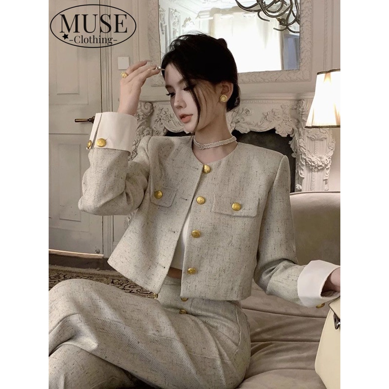 TINGTIAN áo khoác dù áo khoác áo dạ tweed bomber INS cozy High-quality chic WJK23B0WWV 48Z231128