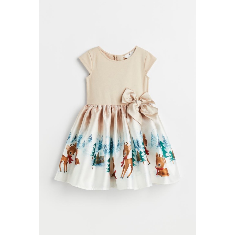 Đầm thun nơ eo họa tiết H&M xuất xịn