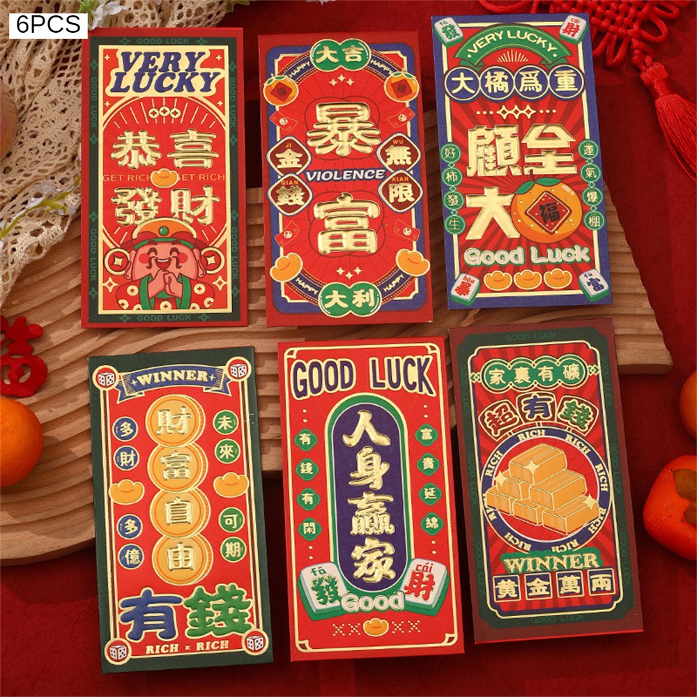 6 Cái/gói 2024 Cny Năm Rồng Dài Angpao Phim Hoạt Hình Phong Bì Màu Đỏ Sáng Tạo Gói Màu Đỏ Phong Bì Màu Đỏ Túi Quà Hongbao