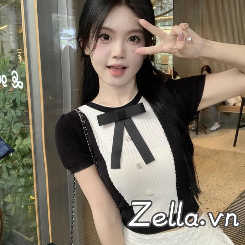 Áo Thun Đính Nút Màu Sắc Tương Phản Cho Nữ