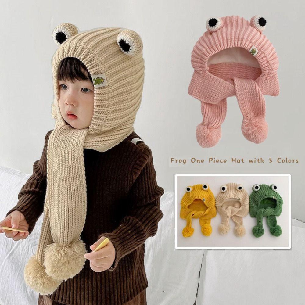 1 Set Mũ + Khăn Choàng Cổ + Khăn Choàng Cổ Bằng Vải Bông Mềm Giữ Ấm Hình Ếch Hoạt Hình Dành Cho Bé 2-8 Tuổi