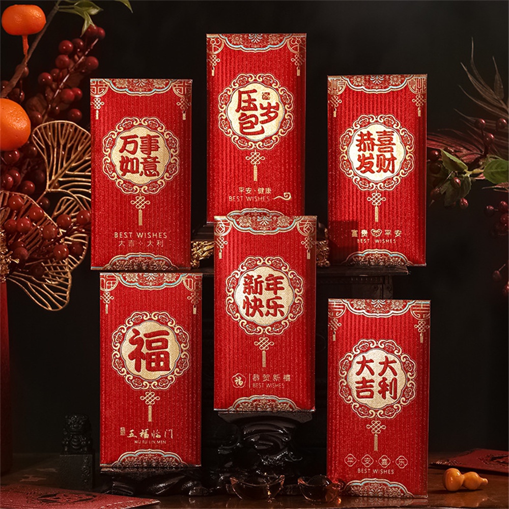 ☛ 6 chiếc Phong Bì Đỏ Năm Mới Biểu Tượng Rồng Năm Mới Lễ Hội Mùa Xuân Phong Bì Đỏ Tiền May Mắn Hongbao Túi Tiền Phước Lành Quà Tặng srlive