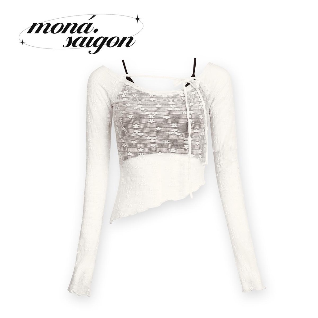 Set áo ren dài tay cột nơ kèm áo 2 dây co giãn MONÁ - YUKI