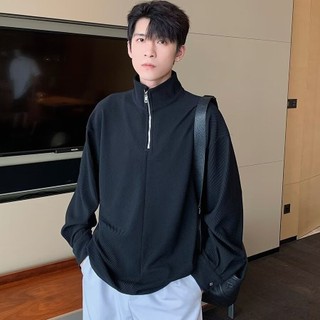 Áo sweater Cổ Đứng Tay Dài Dáng Rộng Màu Trơn Có Khóa Kéo Phong Cách Hàn Quốc Thời Trang Cho Nam