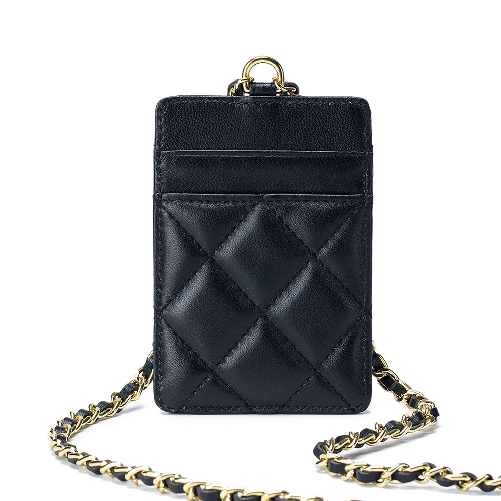 Ví Đựng Thẻ Siêu Mỏng Bằng Da Cừu Phối Dây Xích Thiết Kế Đơn Giản Cho Nữ Giá Đỡ