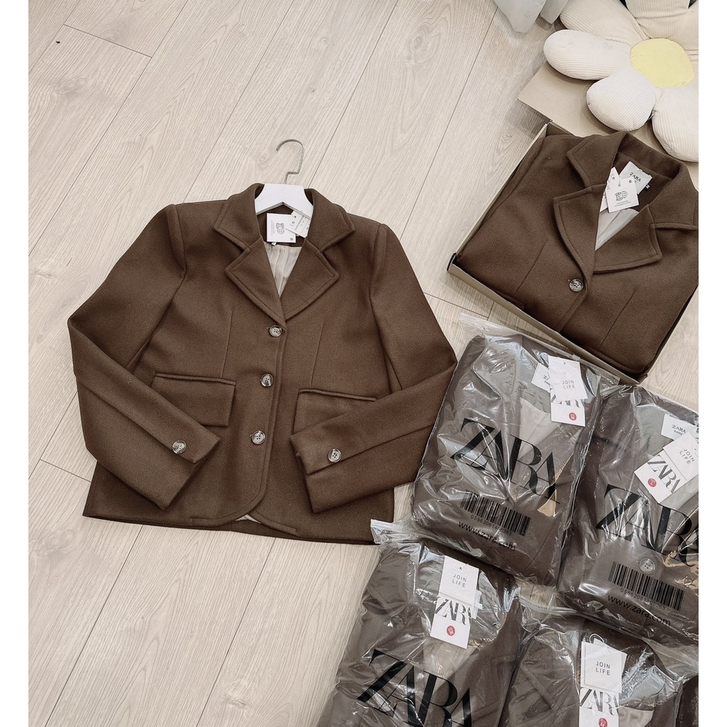 ÁO DẠ NÂU CỔ VEST TÚI TRƯỚC