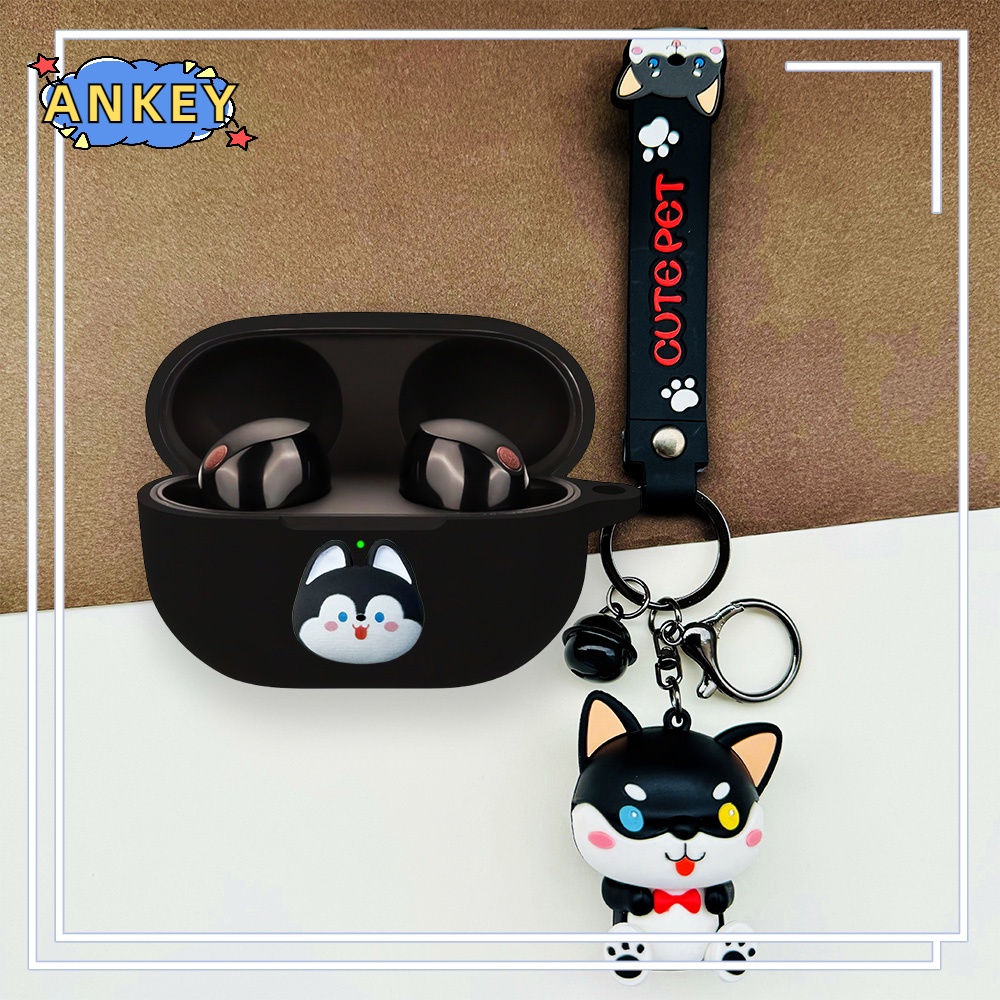 For Sony WF-1000XM5 WF-1000XM4 LinkBuds S LS900N Earphone Silicone Case Black Dog Earbuds Soft Protective Headphone Cover Headset Skin with Pendant