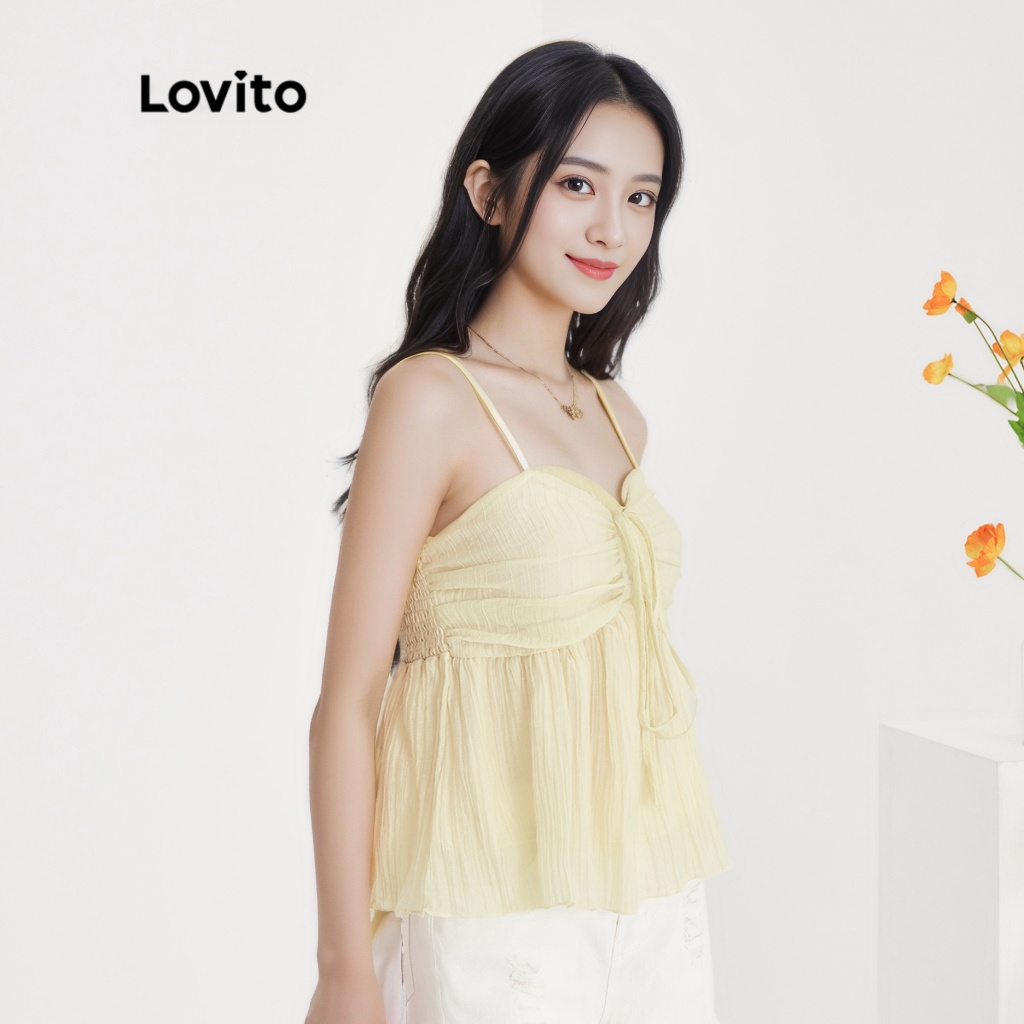 Áo Lovito không tay trễ vai cột dây màu trơn dễ thương cho nữ L51ED071 (Màu mơ)