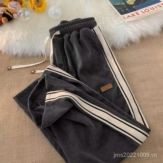 Fyathm Quần jogger Kaki Ống Rộng Cổ Tròn Kẻ Sọc Đơn Giản Thời Trang unisex Size s-3xl nur
