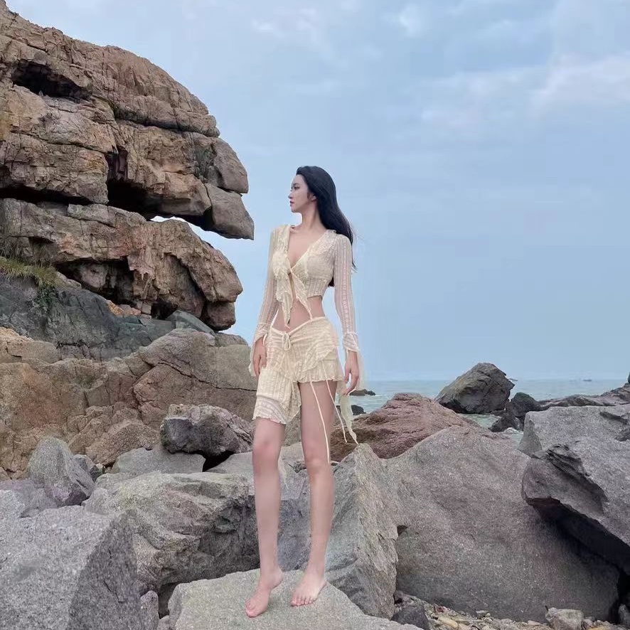 Bộ Đồ Bơi bikini Ba Mảnh Có Dây Đeo Phối Ren Màu Trơn Nâng Ngực Quyến Rũ | BigBuy360 - bigbuy360.vn