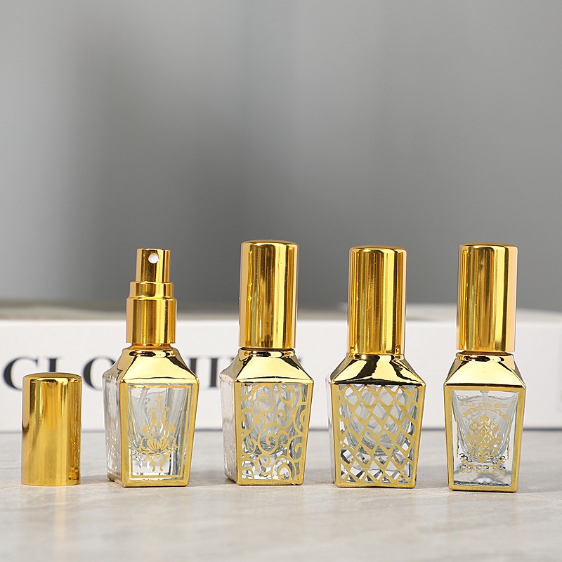 Nước hoa xịt thủy tinh vàng vuông 8ML Chai rỗng cho du lịch