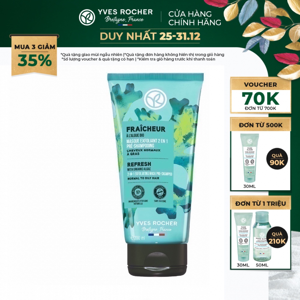 Mặt Nạ Loại Bỏ Tế Bào Chết Da Đầu Yves Rocher Refresh 2-In-1 Exfoliating Mask Pre-Shampoo Tube 200ml