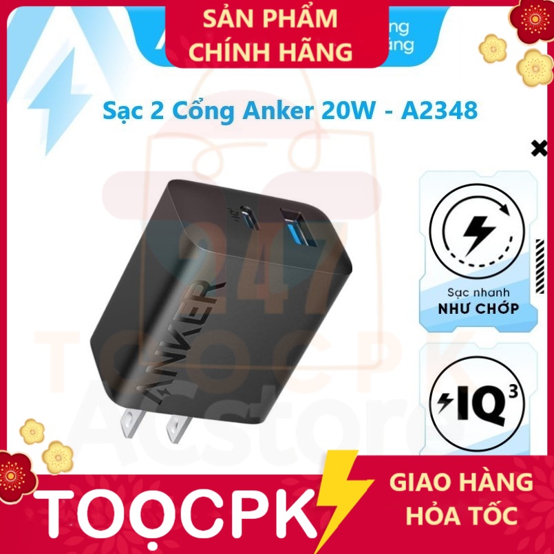 Củ Sạc Anker 20w 2 Cổng C+A IQ3 - A2348 dùng cho điện thoại di động (Bảo Hành 12 Tháng)  ACSTORE247-
