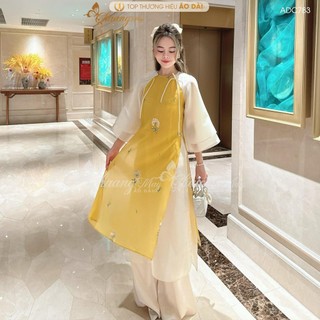 Áo dài cách tân nữ 4 tà Đường Yên dáng suông sẵn áo dài lụa nơ thêu hoa nhí dự tiệc cưới lễ Tết đẹp