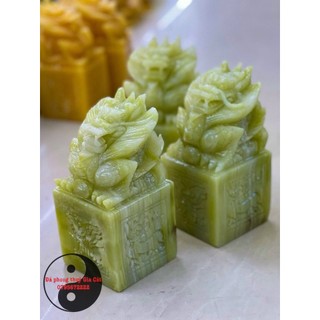 Hàng đẹp ấn rồng phong thủy đá ngọc hoàng long để bàn - cao 12cm