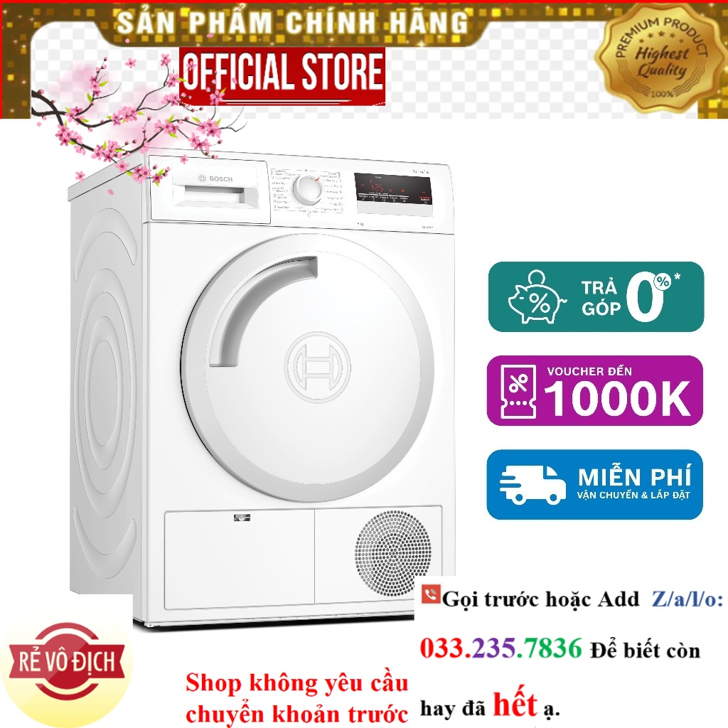 {New} Máy sấy ngưng tụ 8Kg Bosch WTN84201MY - Series 4