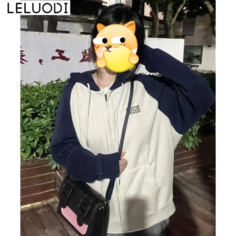 LELUODI Áo Khoác hoodie áo khoác nữ zip hoodie Korean comfortable cozy