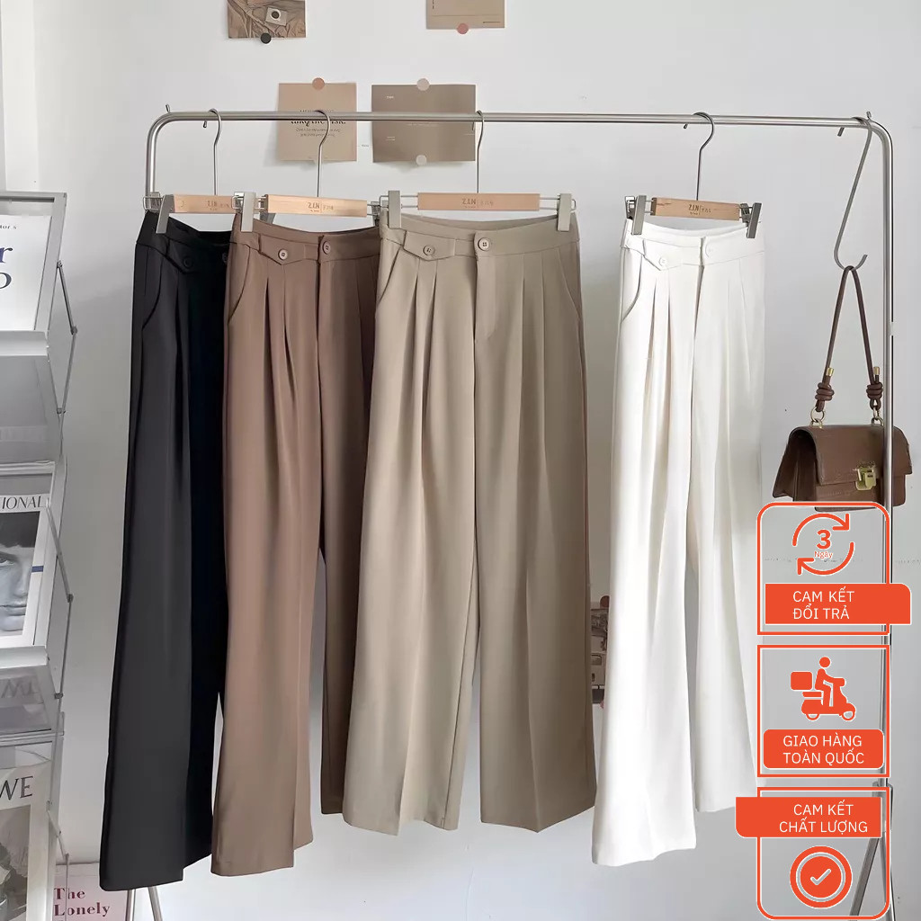 Quần dài nữ ống suông cạp cá HiiN Closet Quần Âu Dáng Suông công sở nữ đẹp kiểu Hàn Quốc form rộng