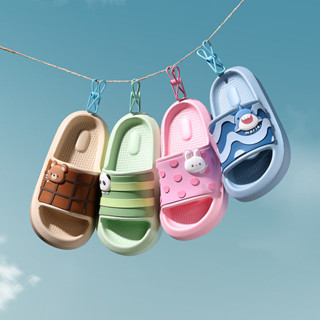 Cheerful Mario 4-18 tuổi động vật dễ thương dép trẻ em hoạt hình cá mập & thỏ & gấu trúc chống thấm nước dép lê mềm mại cha mẹ và con cái