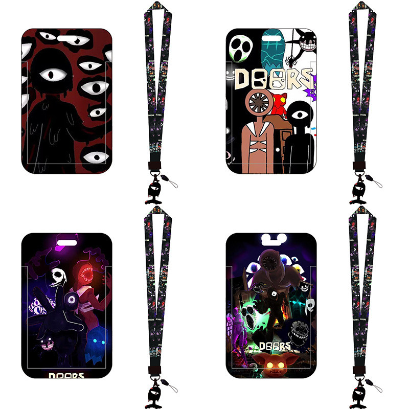 Hộp đựng thẻ hình Roblox Doors, hộp đựng thẻ sinh viên, dây đeo điện thoại hoạt hình, thẻ ID công vi