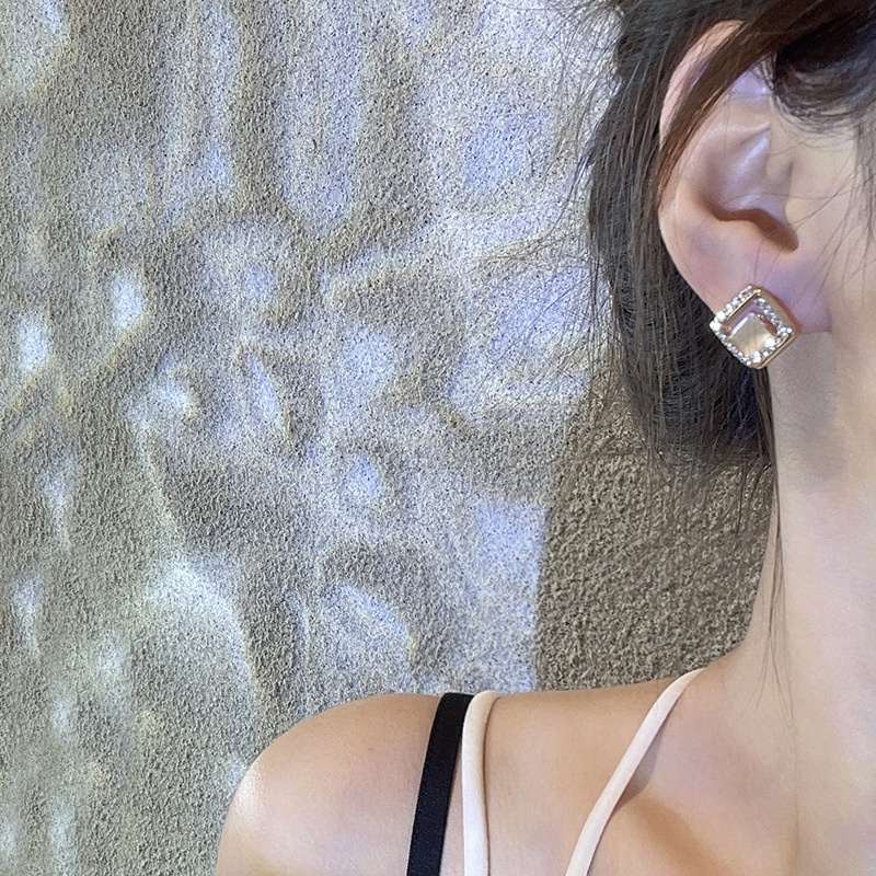 Bông Tai Mạ Bạc 925 Hình Vuông Đính Kim Cương Toàn Diện Phong Cách retro Hàn Quốc Cho Nữ