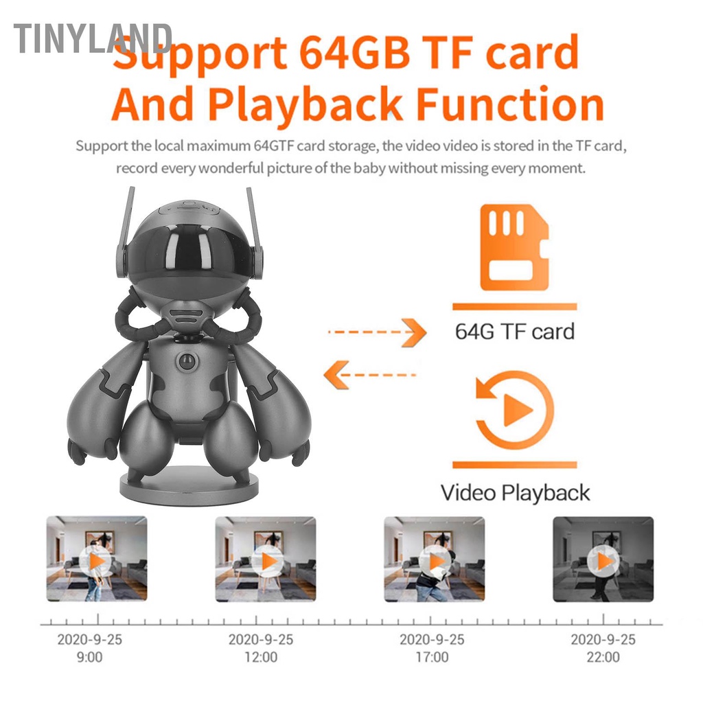TinyLand Màn hình bé không dây Video 1080P Robot nói chuyện có dạng Camera an ninh trong nhà độ bền cao cmman