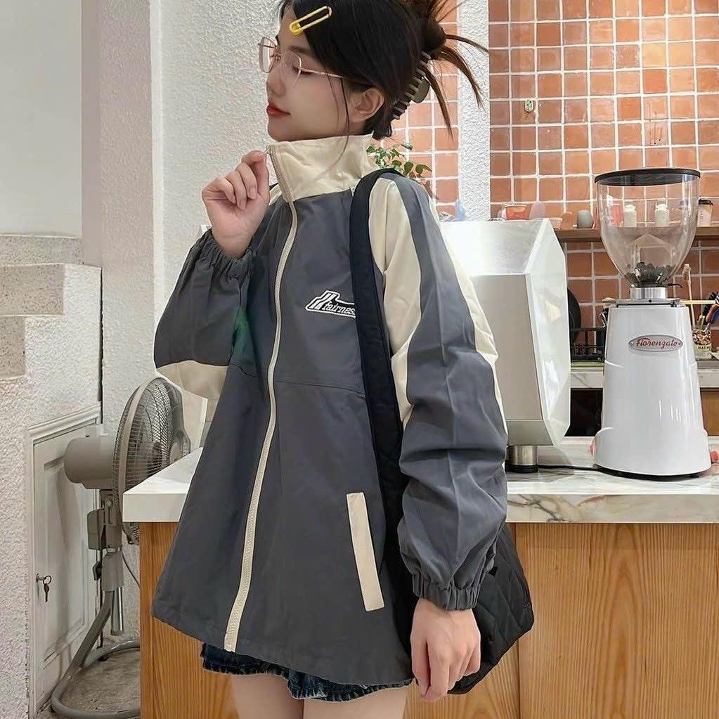 Áo khoác dù mero 2 lớp cổ bẻ thêu chữ phối màu ad650 unisex ulzzang nam nữ