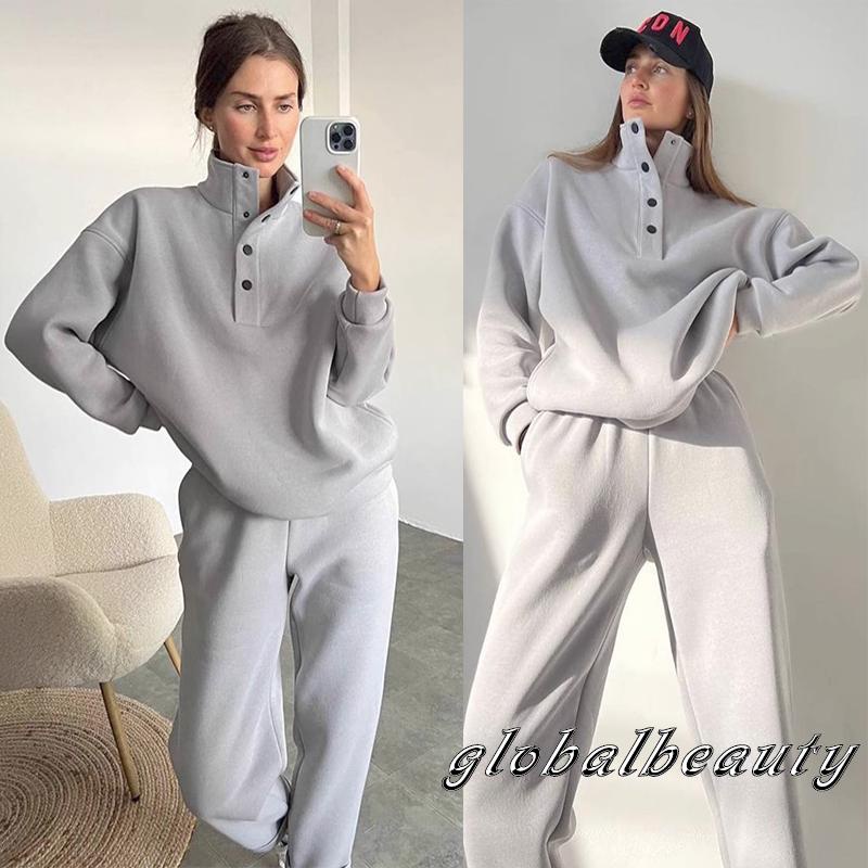 Bộ Đồ Thể Thao 2 Mảnh Áo 00gb Có Nút Màu Trơn Và Quần Thể Thao Mùa Thu Cho Nữ