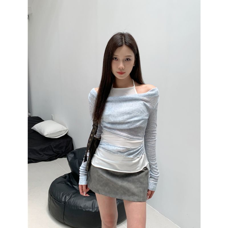 Áo Thun Dài Tay Lệch Vai Thời Trang Dành Cho Nữ