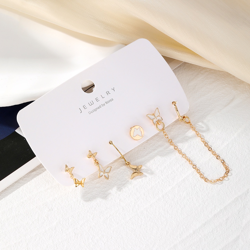 Set 5 Đôi Khuyên Tai Màu Trắng Hình Bướm Phong Cách Đơn Giản Sáng Tạo Mẫu Mới Năm 2023 Dành Cho Bạn Nữ