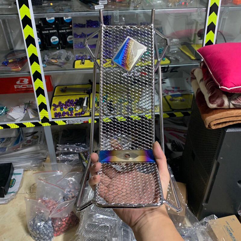 Baga lưới Xiken Inox Sáng Bóng gắn xe máy Wave 50cc-100cc-110cc, Dream