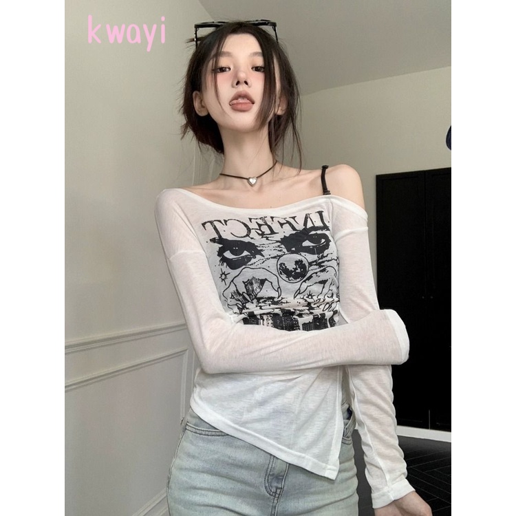 Kwayi áo phông áo thun nữ croptop baby tee Thời trang hàn quốc WTX23909I8 37Z230911