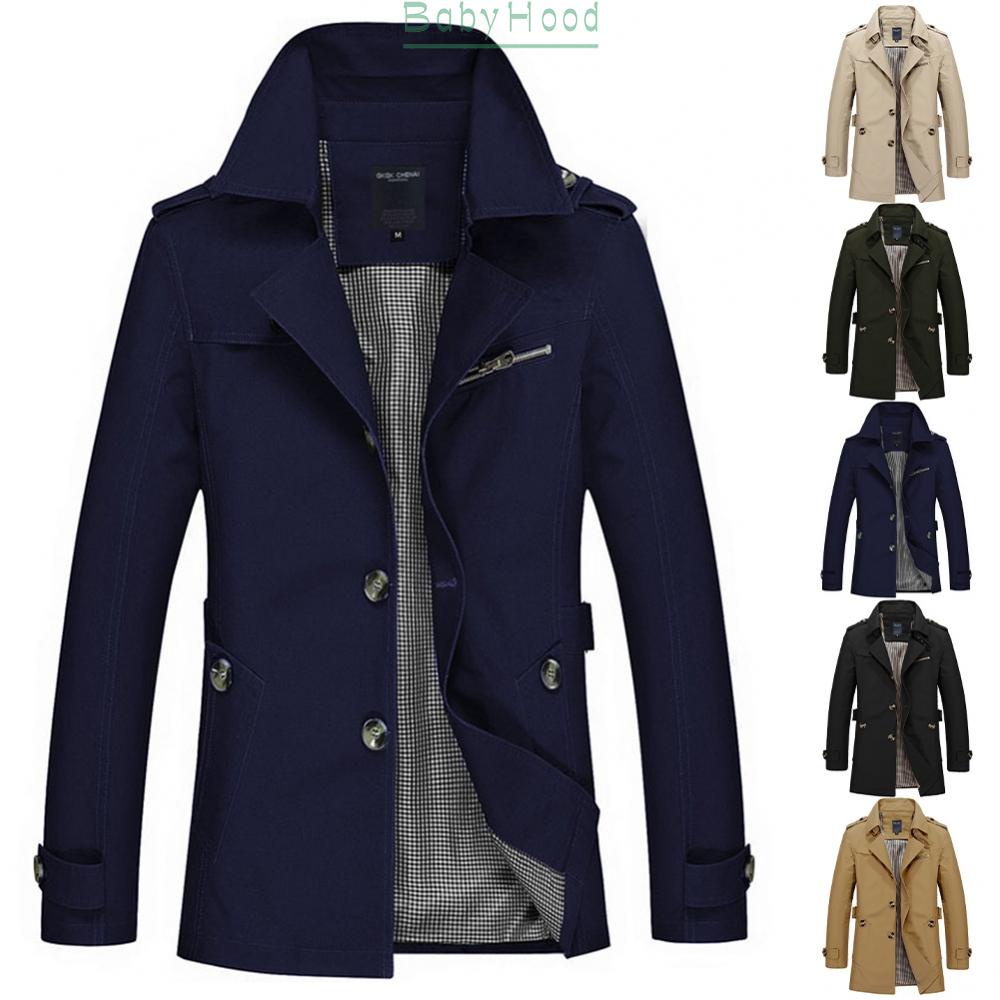 Men Classic Lapel Long Trench Coat  Windbreaker Outwear Casual Overcoat#BBHOOD