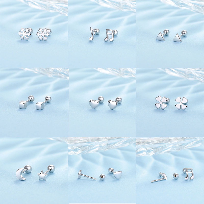 We flower Bông Tai Mạ Bạc 925 Hình Ngôi Sao / Bướm / Trái Tim Đính Đá Không Gây Dị Ứng Thời Trang Cho Nam Và Nữ