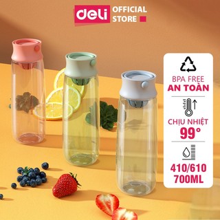 Bình nước bằng nhựa tritan nắp bật 460 610 ml có chia vạch nước deli - bpa free an toàn cho sức khỏe bình nước thể thao