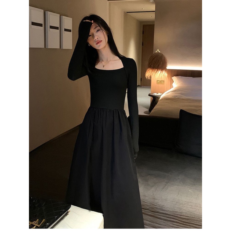 Đầm Chữ a Tay Dài Cổ Vuông Cao Cấp Thời Trang Mùa Thu Dành Cho Nữ