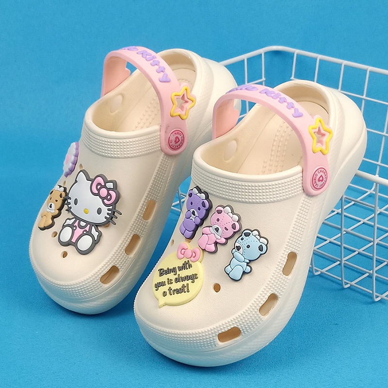 Hellokitty Xăng đan Nhựa eva Đế Dày Họa Tiết Hello Kitty Thời Trang Đi Biển Mùa Hè Cho Bé