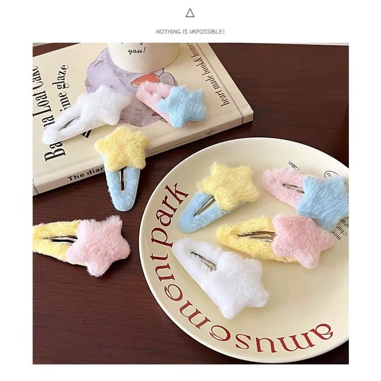 Kẹp Tóc xingx bb y2g dopamine Hình Ngôi Sao Năm Cánh Phủ Lông Tươi Tắn Mùa Thu Đông ins Dễ Thương