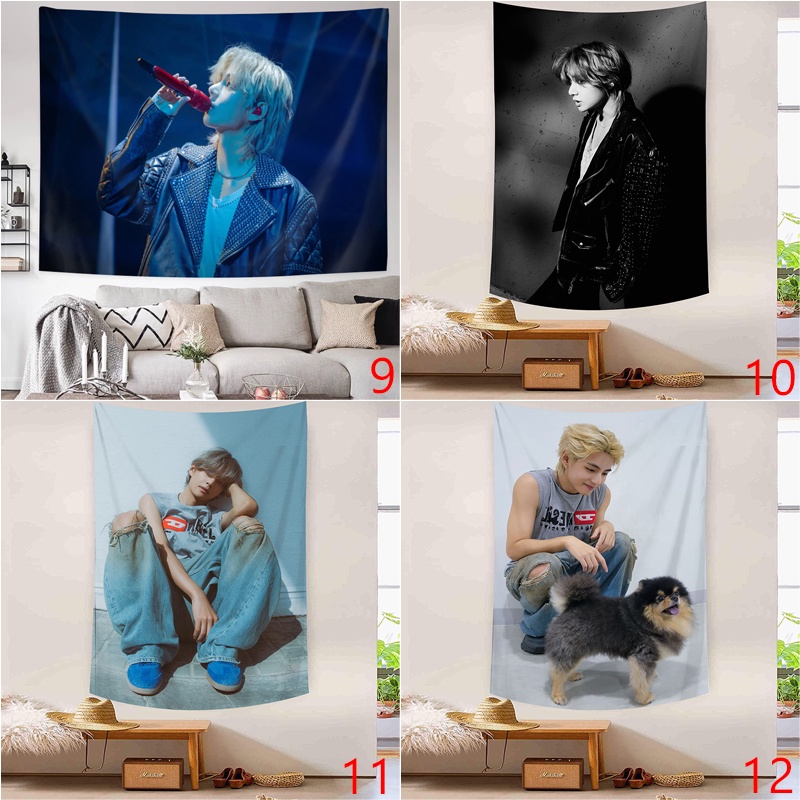Thảm Treo Tường polyester In Hình bts v kim tae hyung  Có Kẹp Trang Trí Phòng Ngủ
