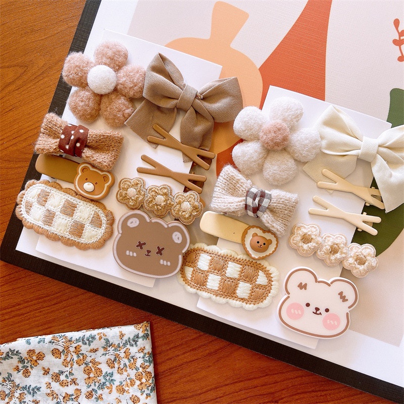 Set 9 Kẹp Tóc Đính Nơ Họa Tiết Hoạt Hình Dễ Thương Cho Bé Gái