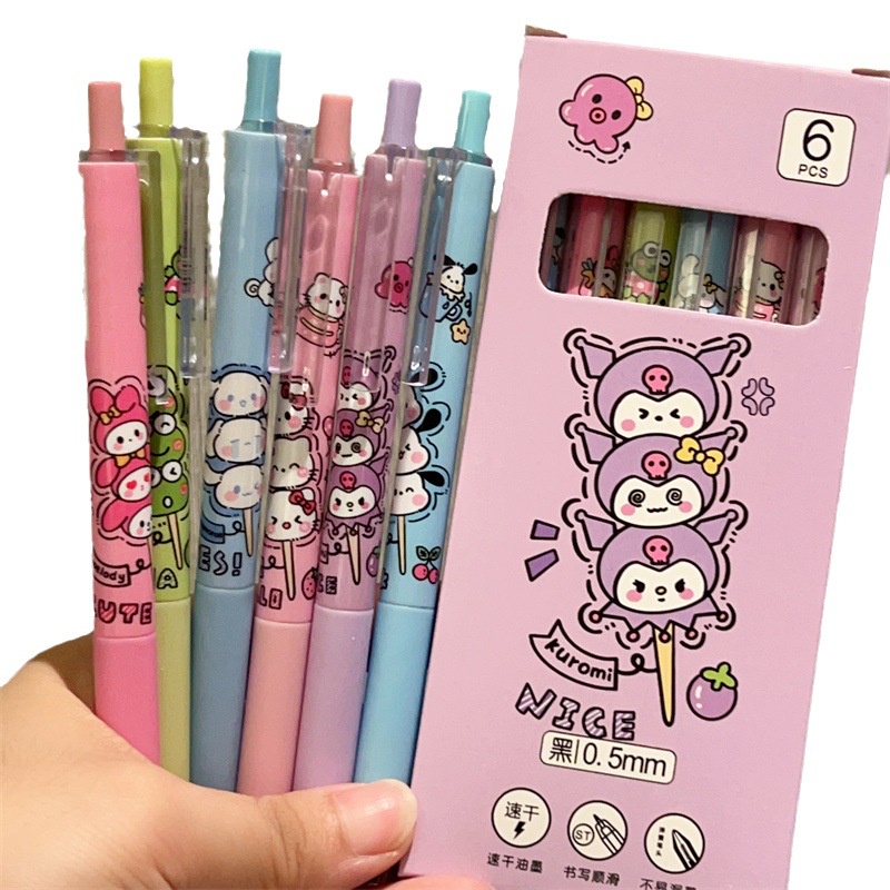 Set 6 Bút Bi Mực Đen Kiểu Dáng Hoạt Hình Dễ Thương