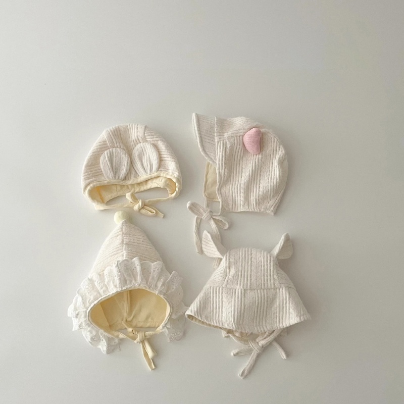Mũ beanie Bằng cotton Màu Trơn Cột Dây Chống Nắng Tùy Chỉnh Cho Bé Gái Sơ Sinh 0-12 Tháng Tuổi