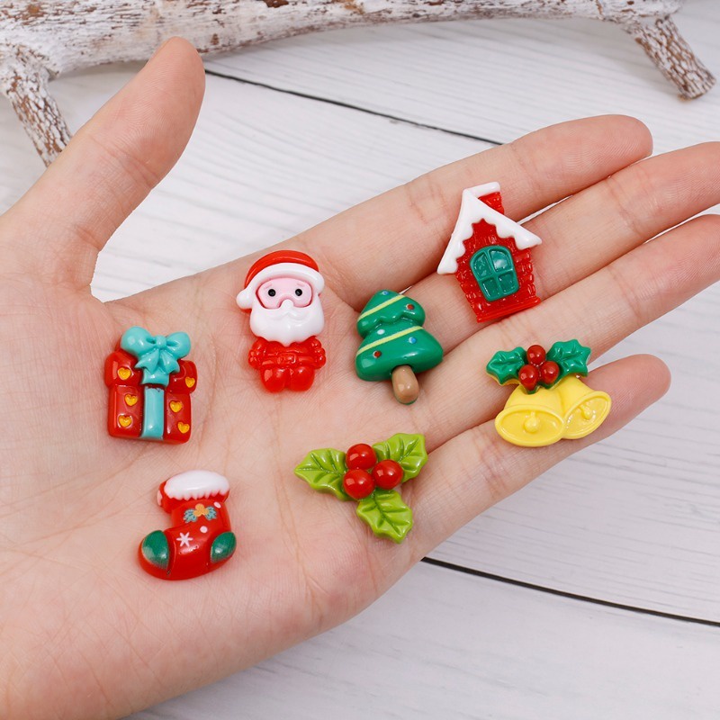 Set 10 Phụ Kiện Trang Trí Giáng Sinh Hình Ông Già Noel Hoạt Hình Bằng Nhựa resin diy