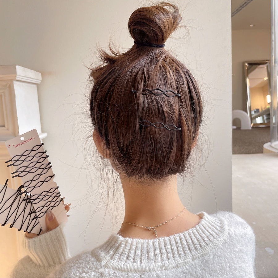 Set 6 kẹp tóc màu đen kiểu dáng hình học đơn giản dành cho nữ K75