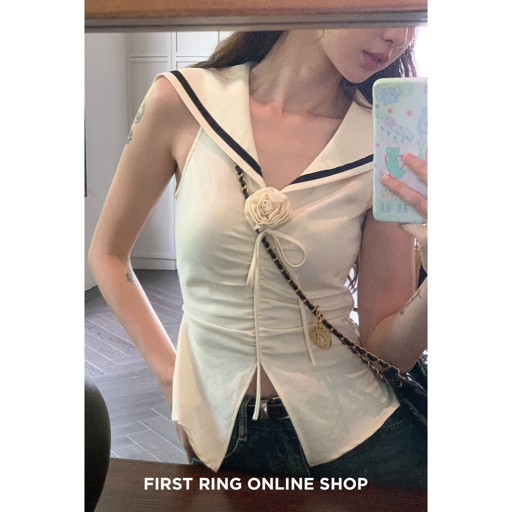 Áo Thủy Thủ Sát Nách Cổ Xếp Ly Thời Trang Mùa Hè 2023 i7j7