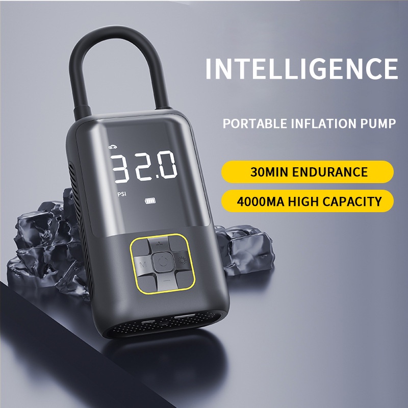 Bơm Lốp Điện Tử Thông Minh Không Dây LAMJAD Màn Hình Led, Máy Bơm Hơi Ô Tô Đa Năng Tự Ngắt Có Sạc Pin