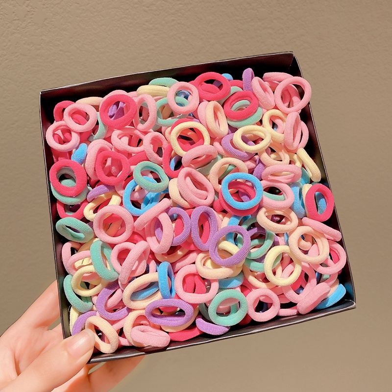 Set 100 Dây Buộc Tóc Cao Su Co Giãn Đơn Giản Thời Trang Hàn Quốc Cho Bé Gái