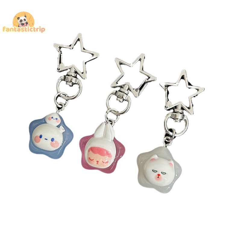 Móc Khóa Hình Động Vật Hoạt Hình Ngôi Sao Năm Cánh Phát Sáng Trong Bóng Tối Phụ Kiện Ô Tô Túi Sáng Tạo Mới
