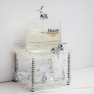 Bình nước thủy tinh có vòi vặn và kệ đựng bình nước acrylic trong suốt sóng nước kèm 4 ly nước
